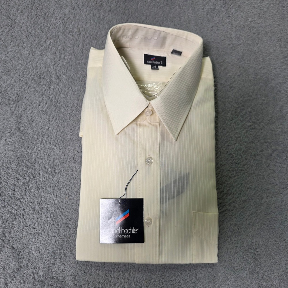 Daniel Hechter Mens 16 32-33 Dress Shirt Cream Pinstripe Long Sleeve Button Up